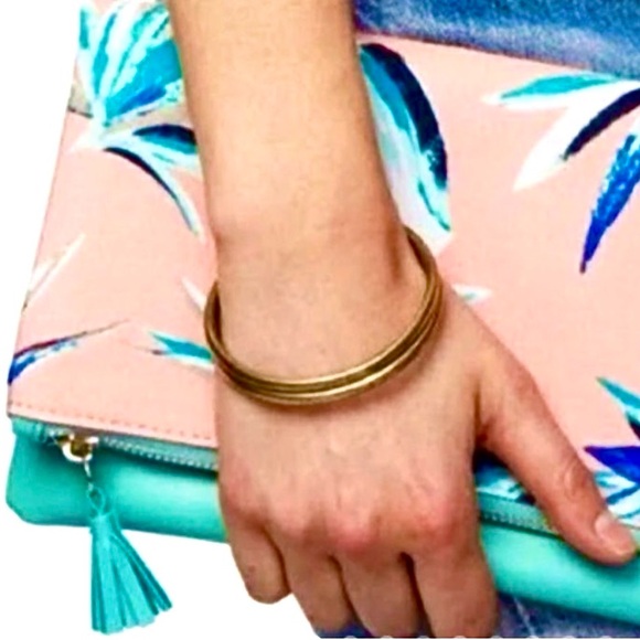 Anthropologie Pink and Green Faux Leather Fold Over Reversible Clutch NWOT - Picture 3 of 11